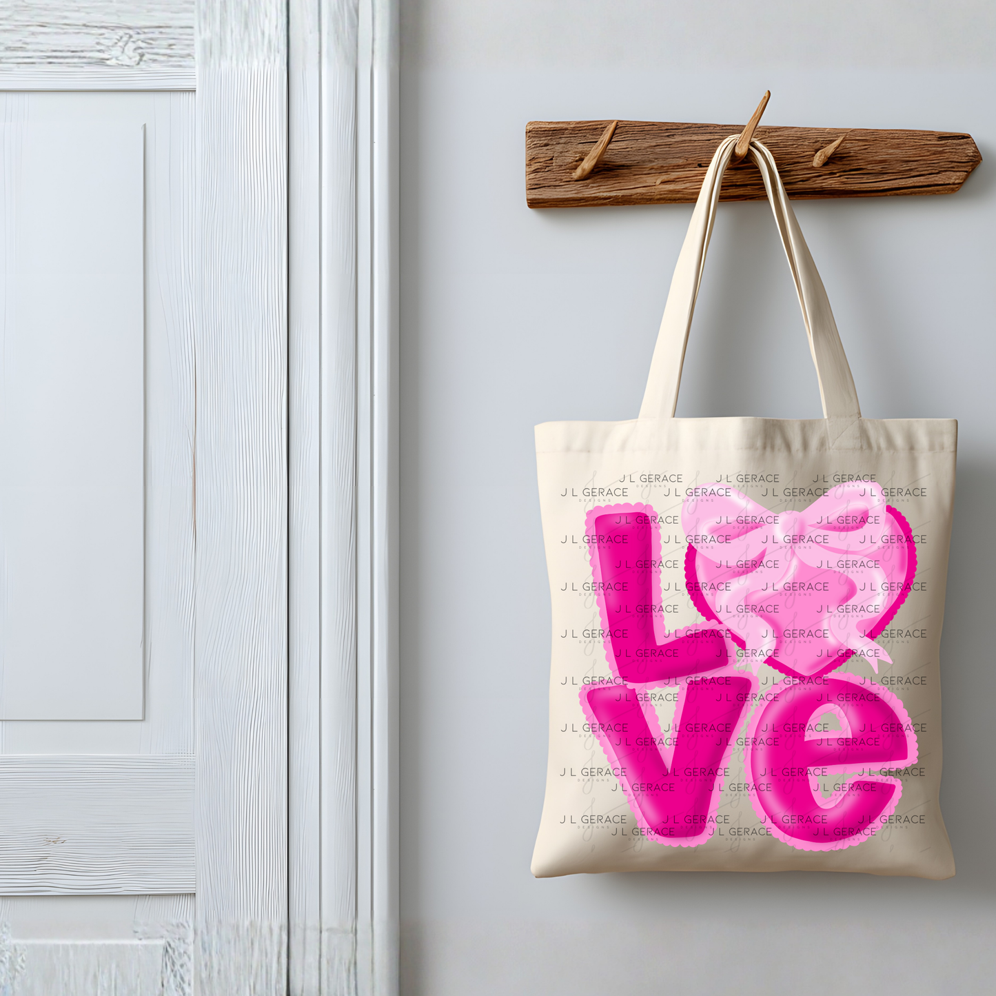 Love Pink Bubble Letter PNG with Heart Bow Design