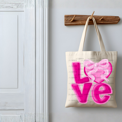 Love Pink Bubble Letter PNG with Heart Bow Design