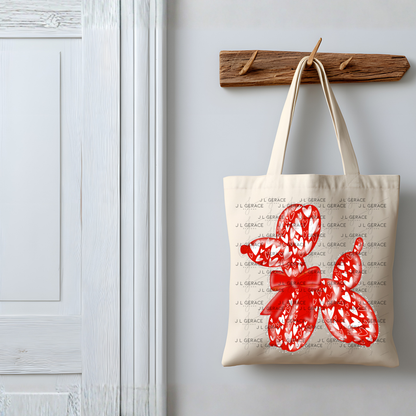 Red Love Balloon Dog PNG with Heart Pattern Bow and Glitter Outline