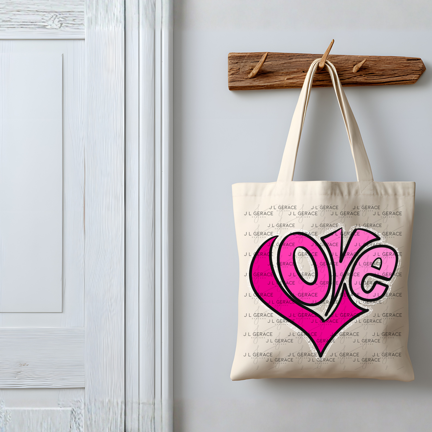 Pink Love Bubble Letter PNG with String Glitter Outline Design