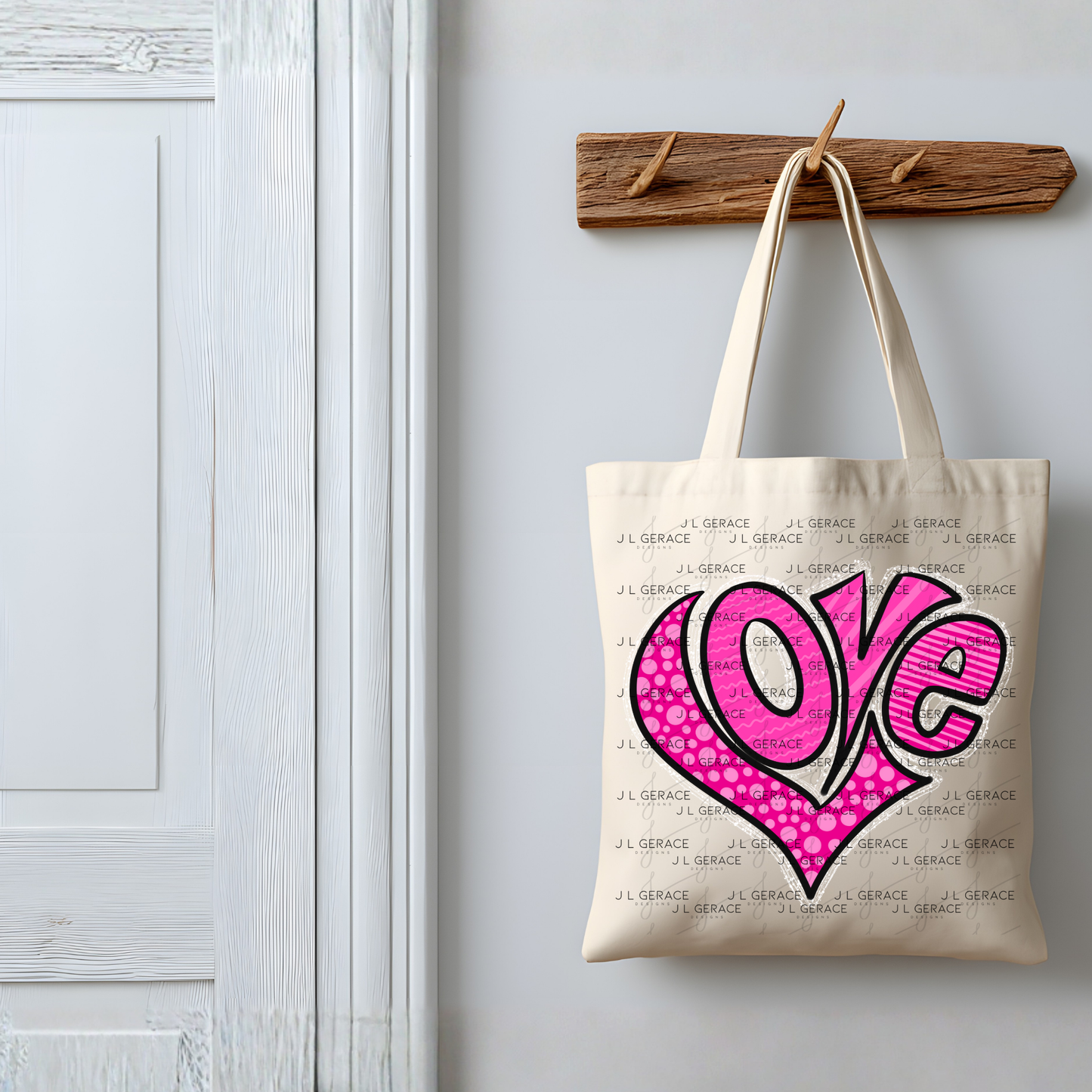 Pink Love Heart Polka Dots and stripes PNG with Glitter Outline Design