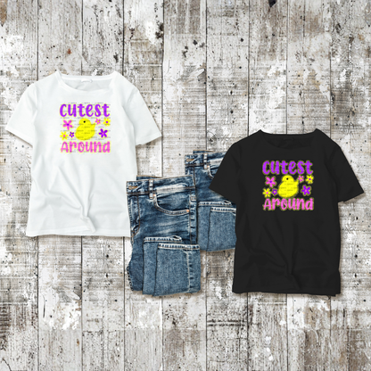 Cutest Chick Around Yellow String Glitter Outline PNG