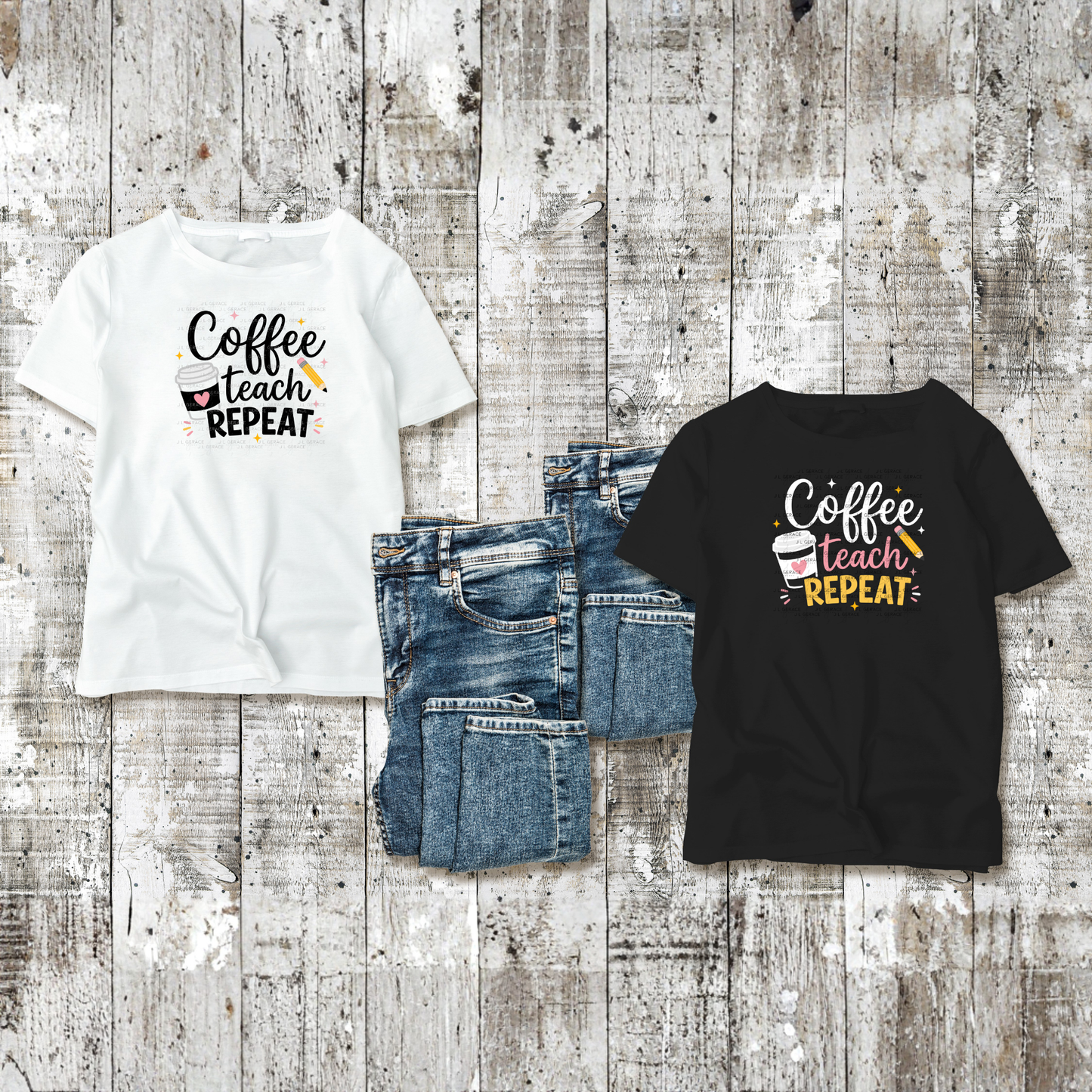 Coffee Teach Repeat Teacher PNG Bundle Digital Download