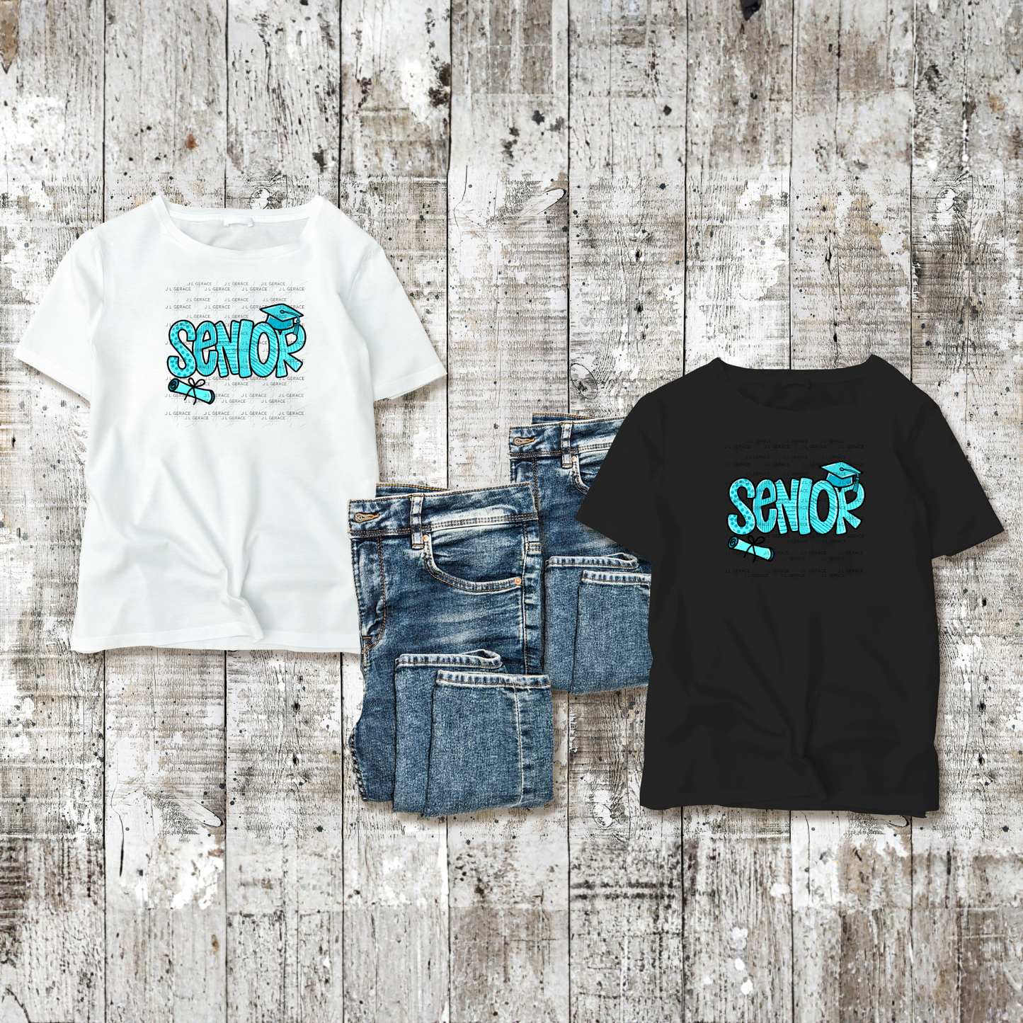 Senior PNG – Teal Pattern Graduation Sublimation Design