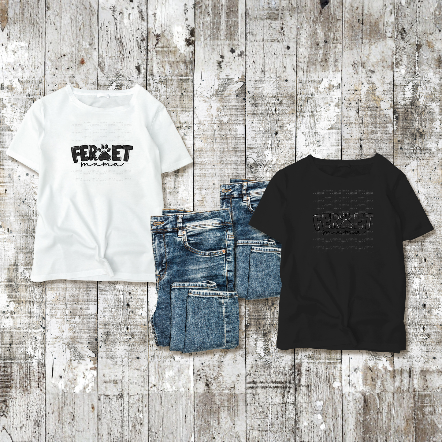 Ferret PNG – Black Paw Print Word Design for Pet Lovers