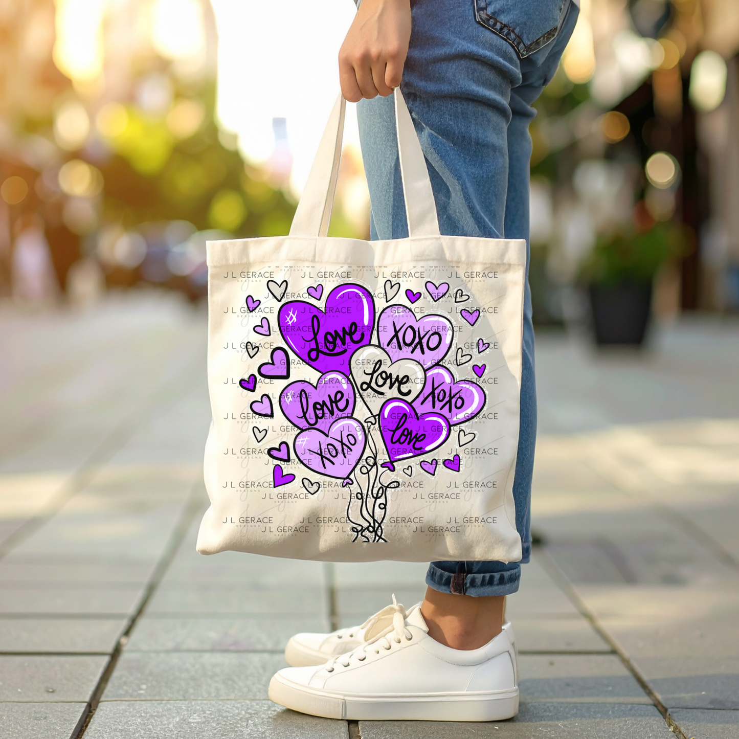 Purple Love & XOXO Heart Balloon Bouquet with Glitter String Outline PNG