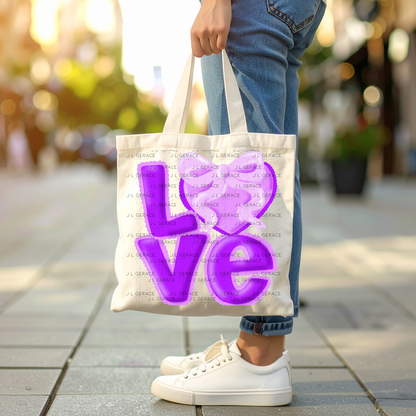 Purple Love Bubble Letter PNG with Heart Bow Design Scalloped Trim