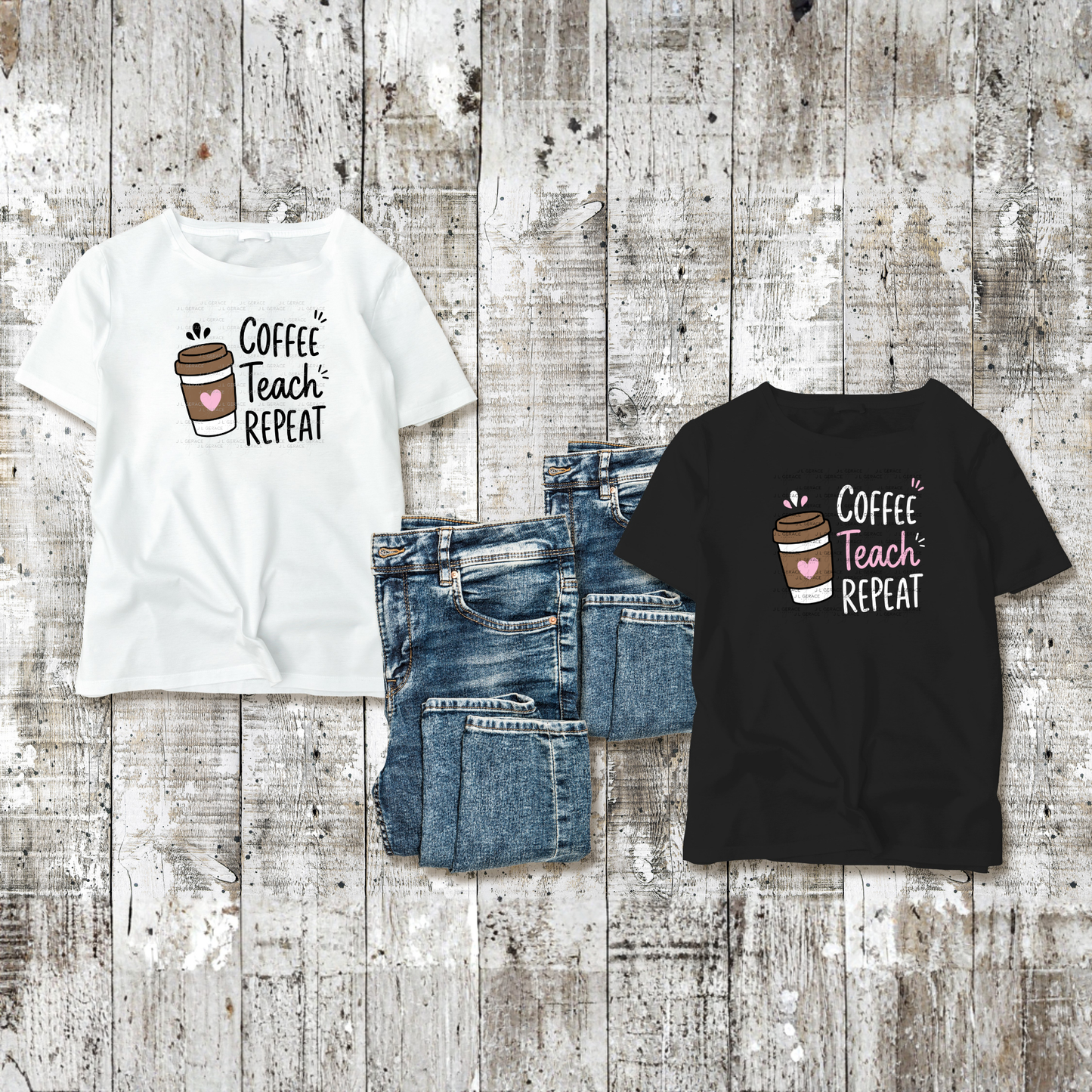Coffee Teach Repeat PNG Sublimation Design Teacher Appreciation Digital Download