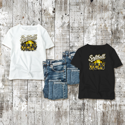 Softball Dad PNG – Yellow Black Paint Splatter Sports Design with Softball