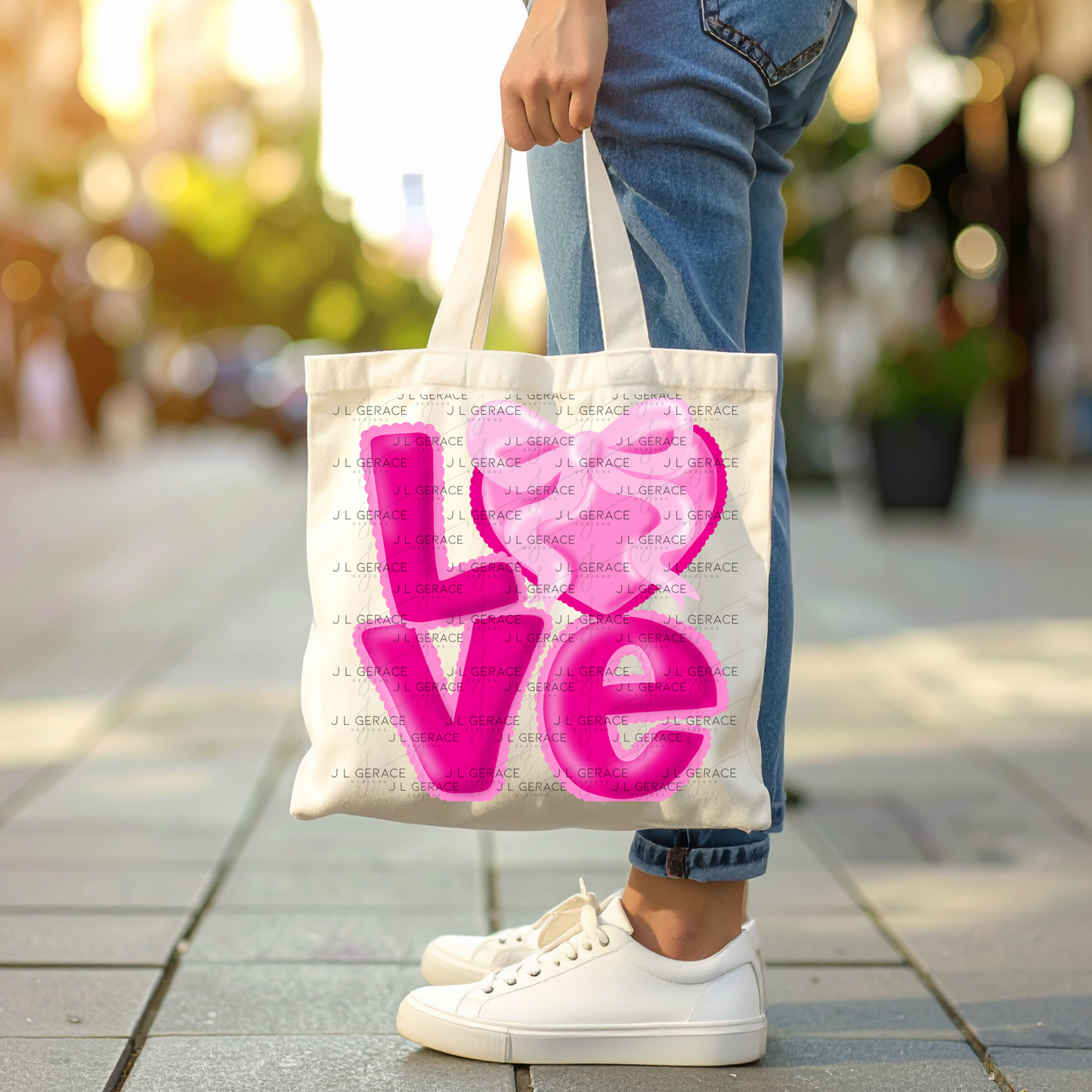 Love Pink Bubble Letter PNG with Heart Bow Design