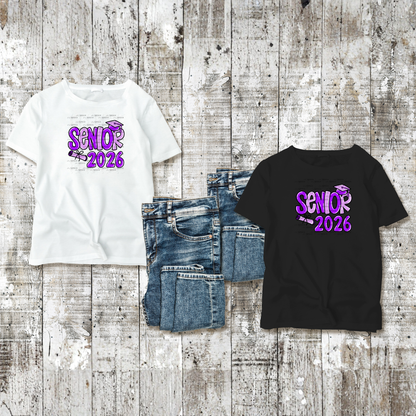 Senior 2026 PNG – Purple Graduation Cap and Diploma Design