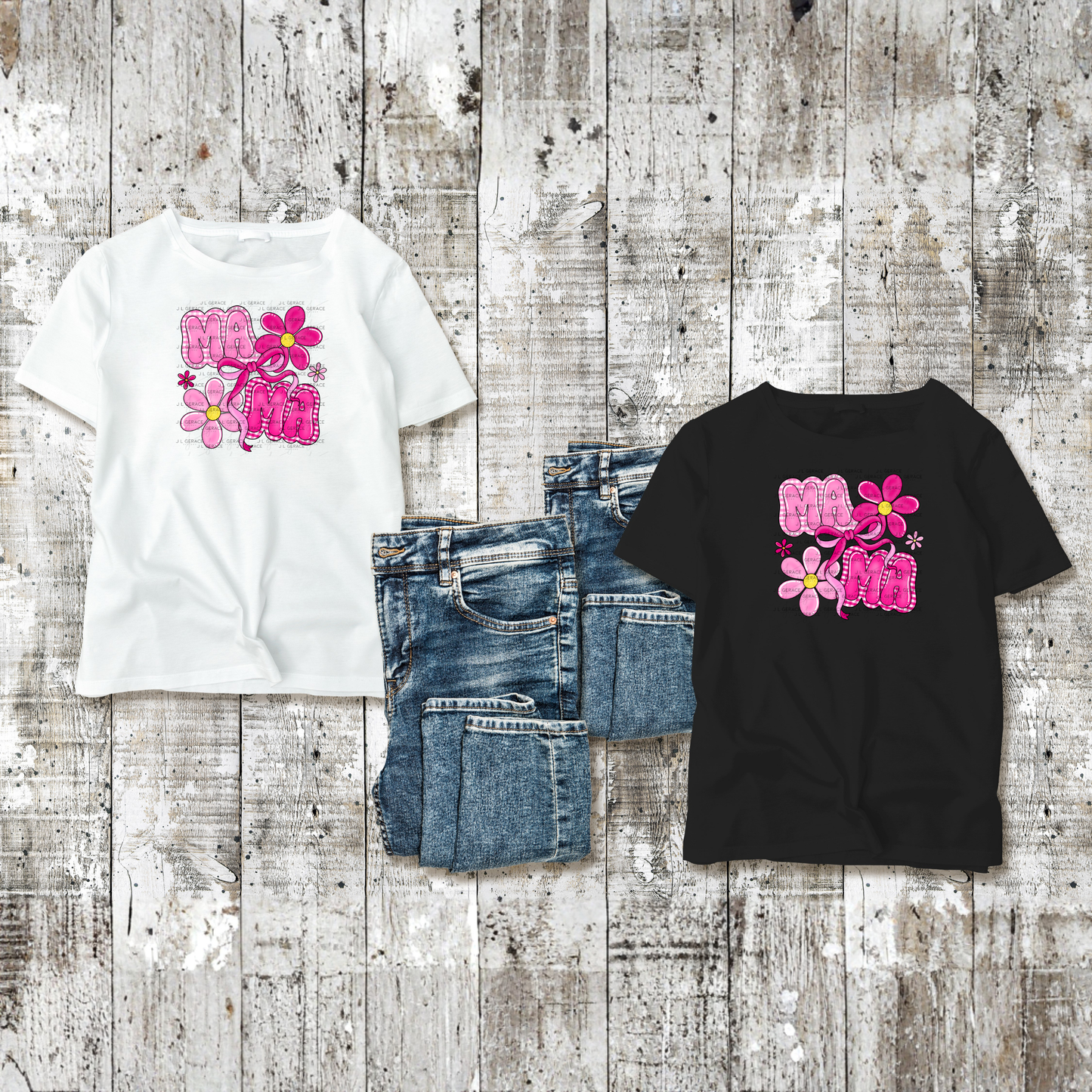 Mama Floral Bow Pink PNG Design