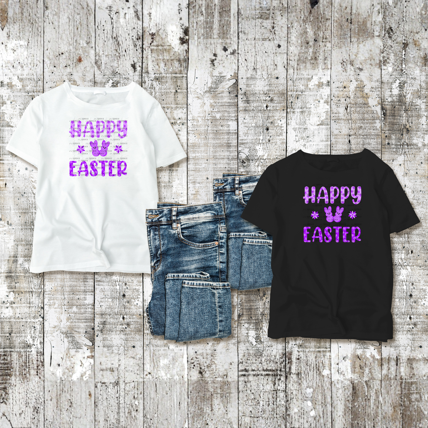 Happy Easter Purple Bunny Peep Flowers Clipart Sublimation PNG