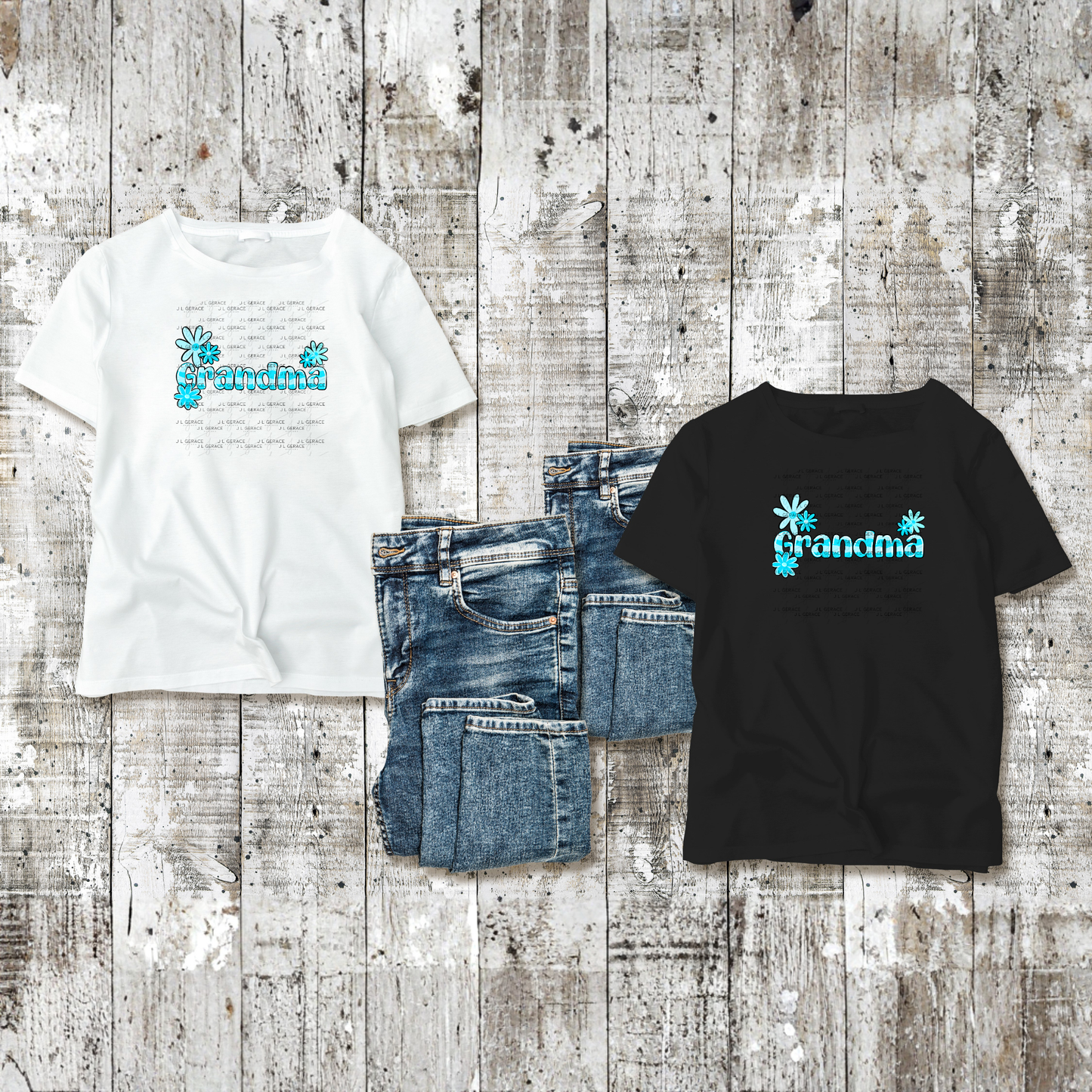 Grandma PNG – Blue Floral Name Sublimation Design