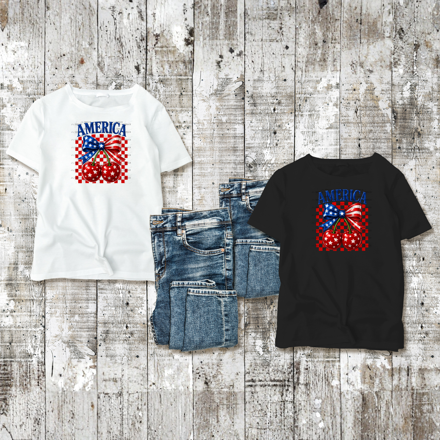 America Patriotic Cherries Bow PNG Design