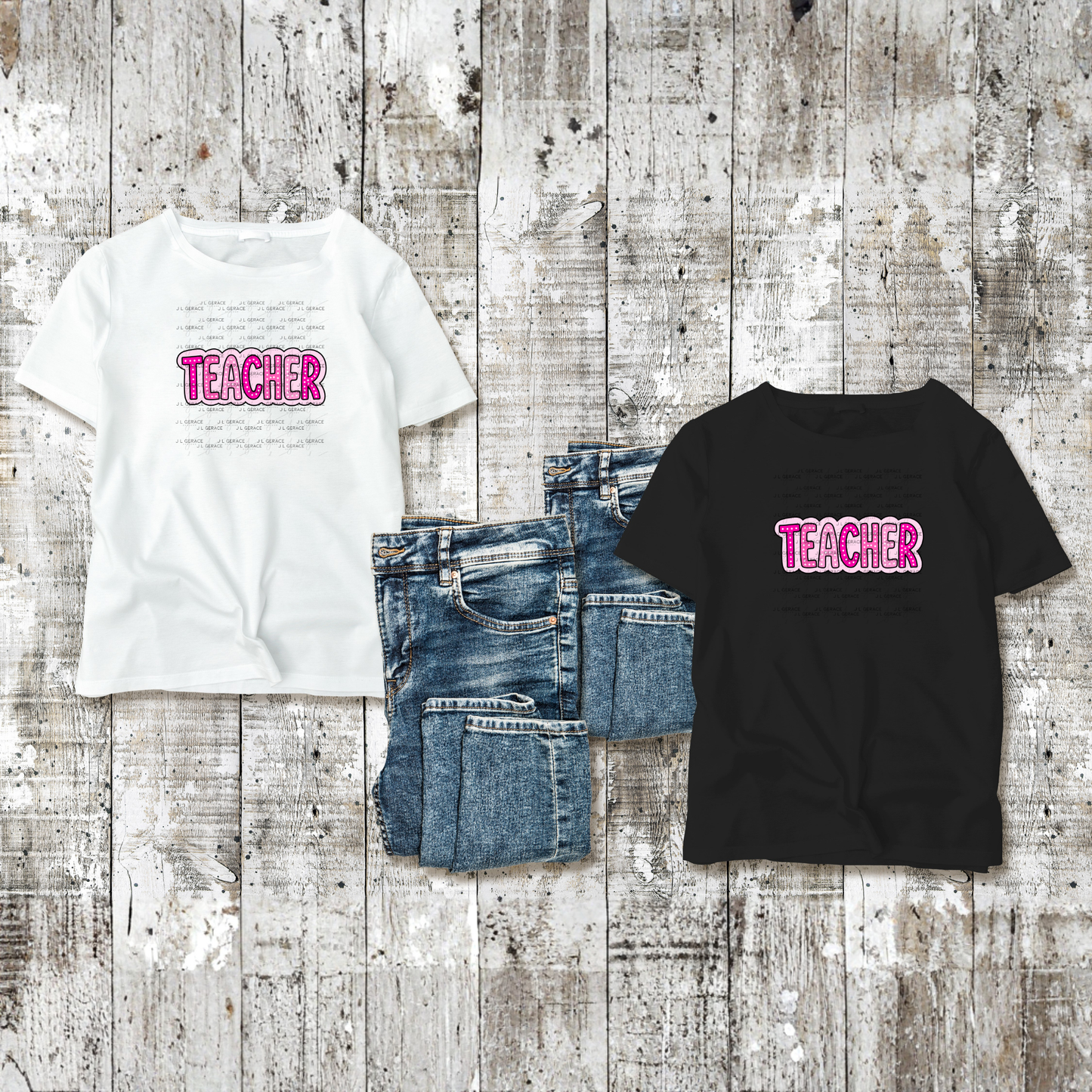 Teacher Dot Lettering Pink PNG Digital Download