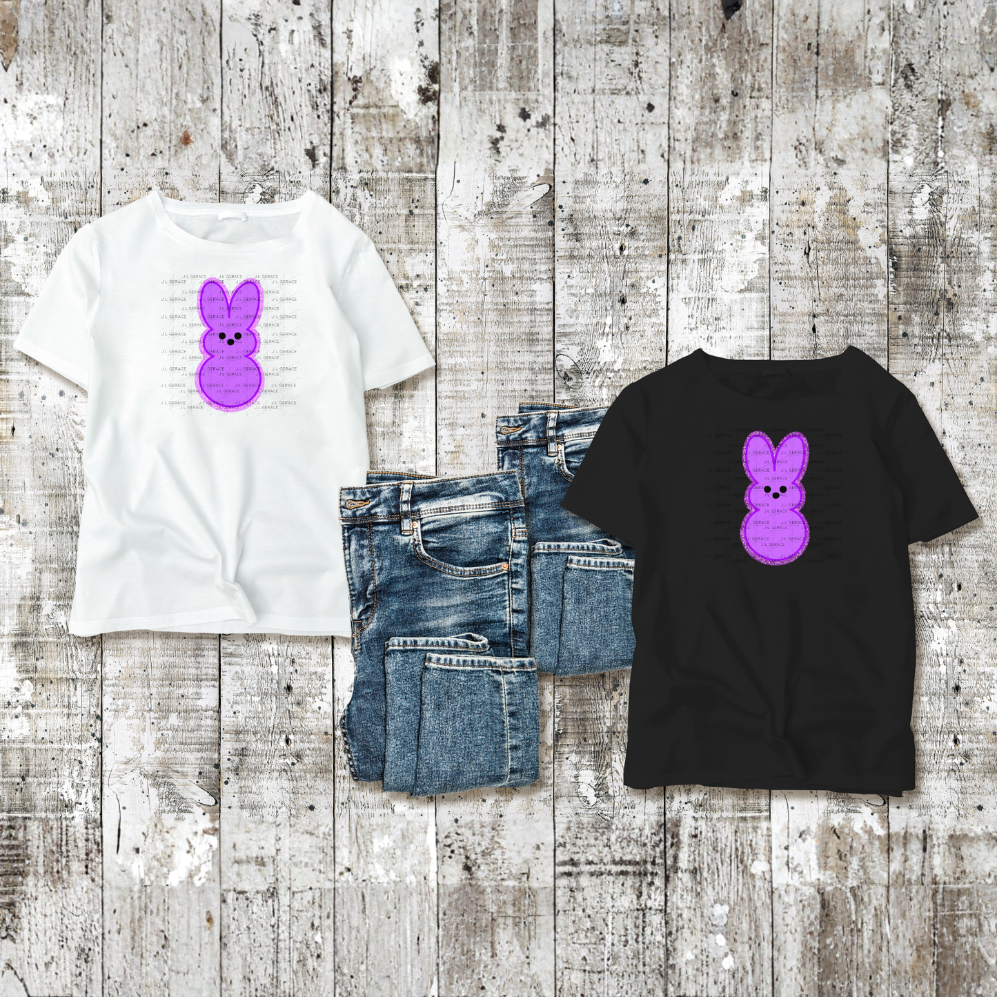 BUNDLE - 6 Colors - Easter Peep Bunny Glitter Outline Bundle Clipart Sublimation PNG Images