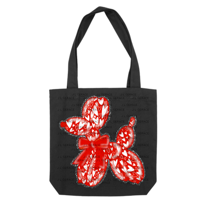 Red Love Balloon Dog PNG with Heart Pattern Bow and Glitter Outline