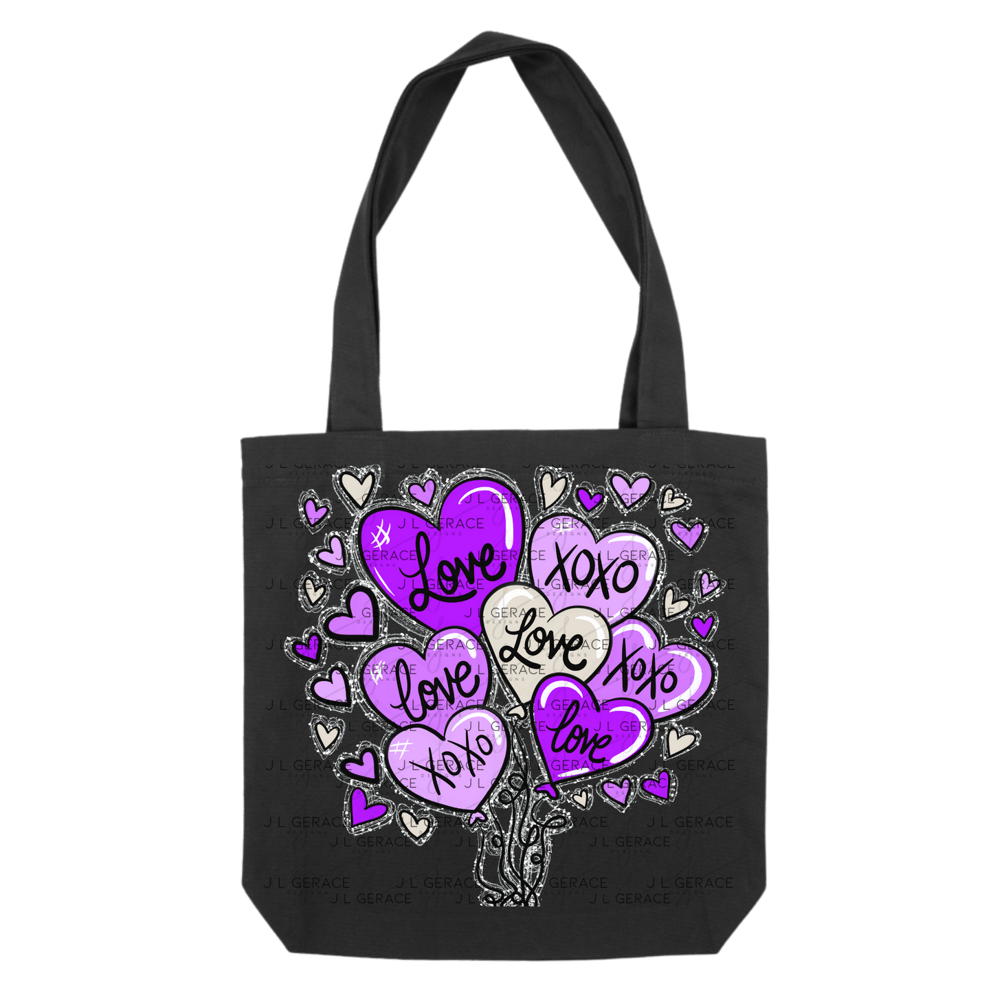 Purple Love & XOXO Heart Balloon Bouquet with Glitter String Outline PNG
