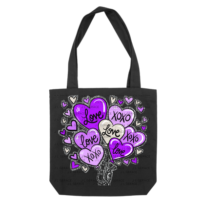 Purple Love & XOXO Heart Balloon Bouquet with Glitter String Outline PNG