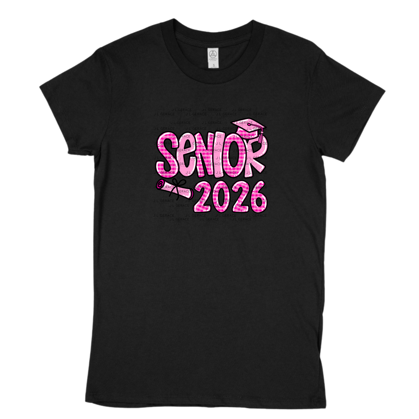 Senior 2026 PNG – Pink Gingham Graduation Cap and Diploma Design