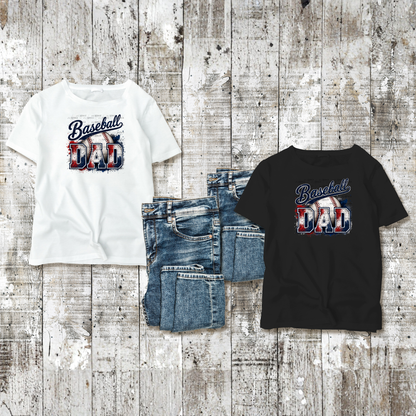 Baseball Dad PNG – Red White Blue Paint Splatter Design with Ball