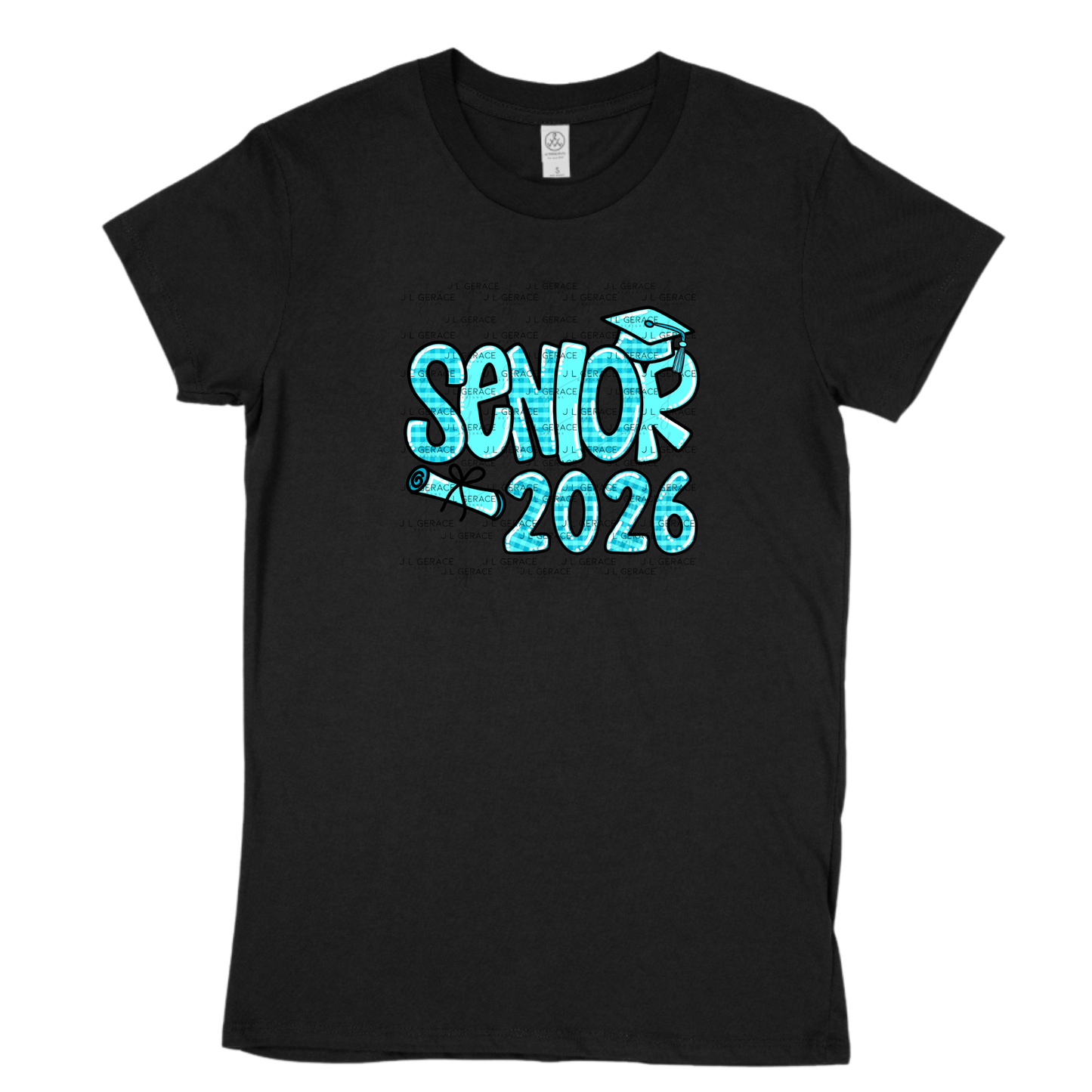 Senior 2026 PNG – Aqua Plaid Graduation Cap and Diploma Design