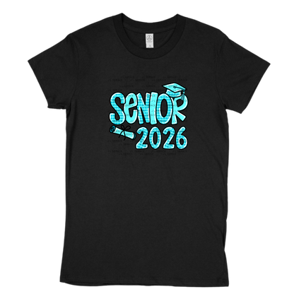 Senior 2026 PNG – Aqua Plaid Graduation Cap and Diploma Design