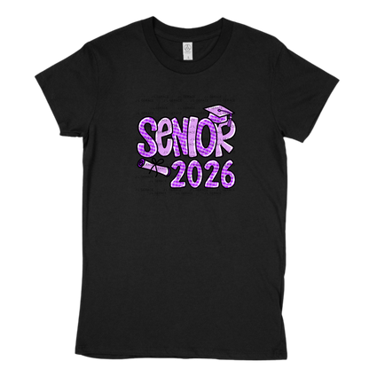 Senior 2026 PNG – Purple Gingham Graduation Cap and Diploma Design