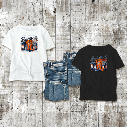 Basketball Dad PNG – Blue Orange Paint Splatter Design with Hoop and Ball