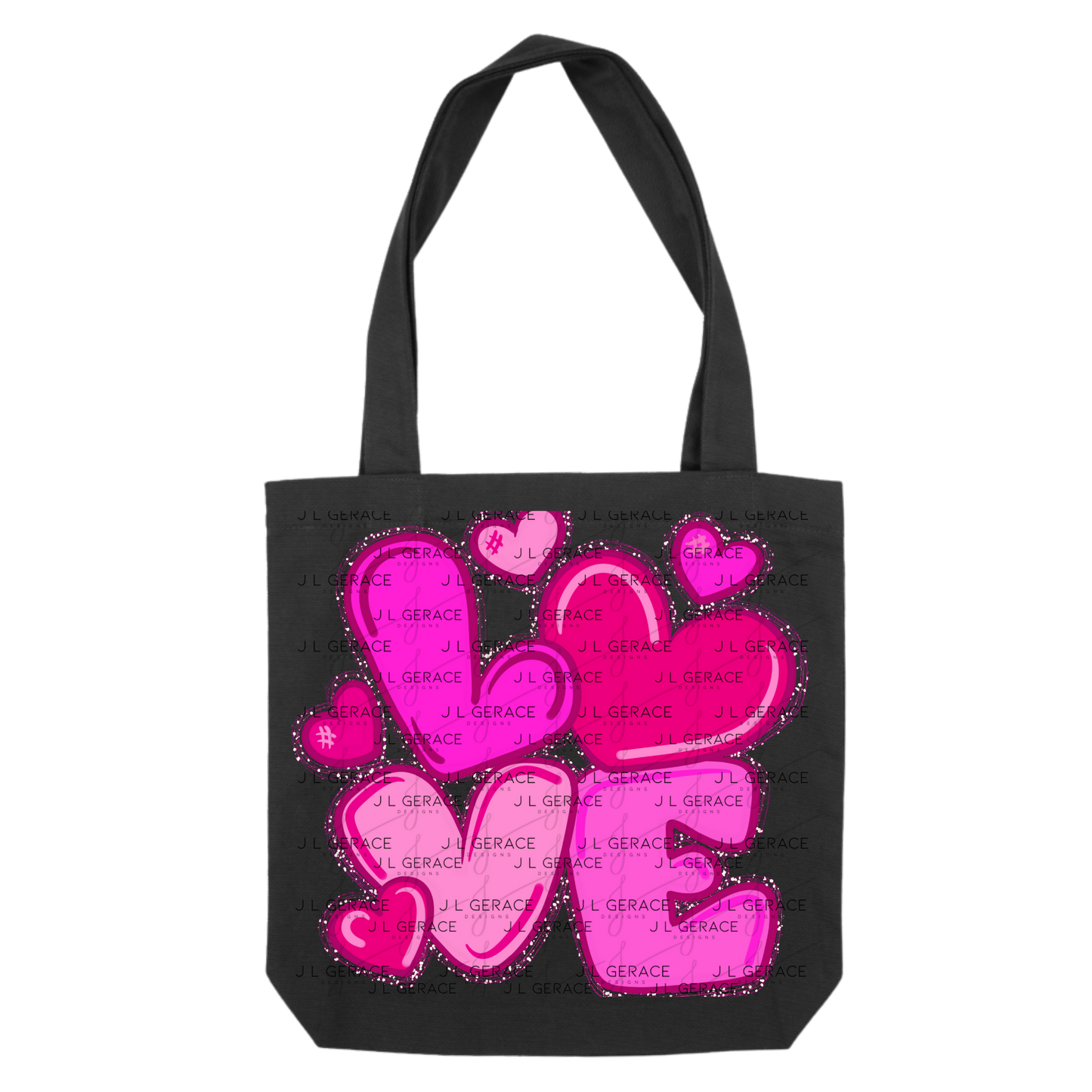 Pink Love Bubble Letter PNG with hearts String Glitter Outline
