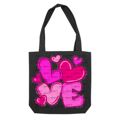 Pink Love Bubble Letter PNG with hearts String Glitter Outline