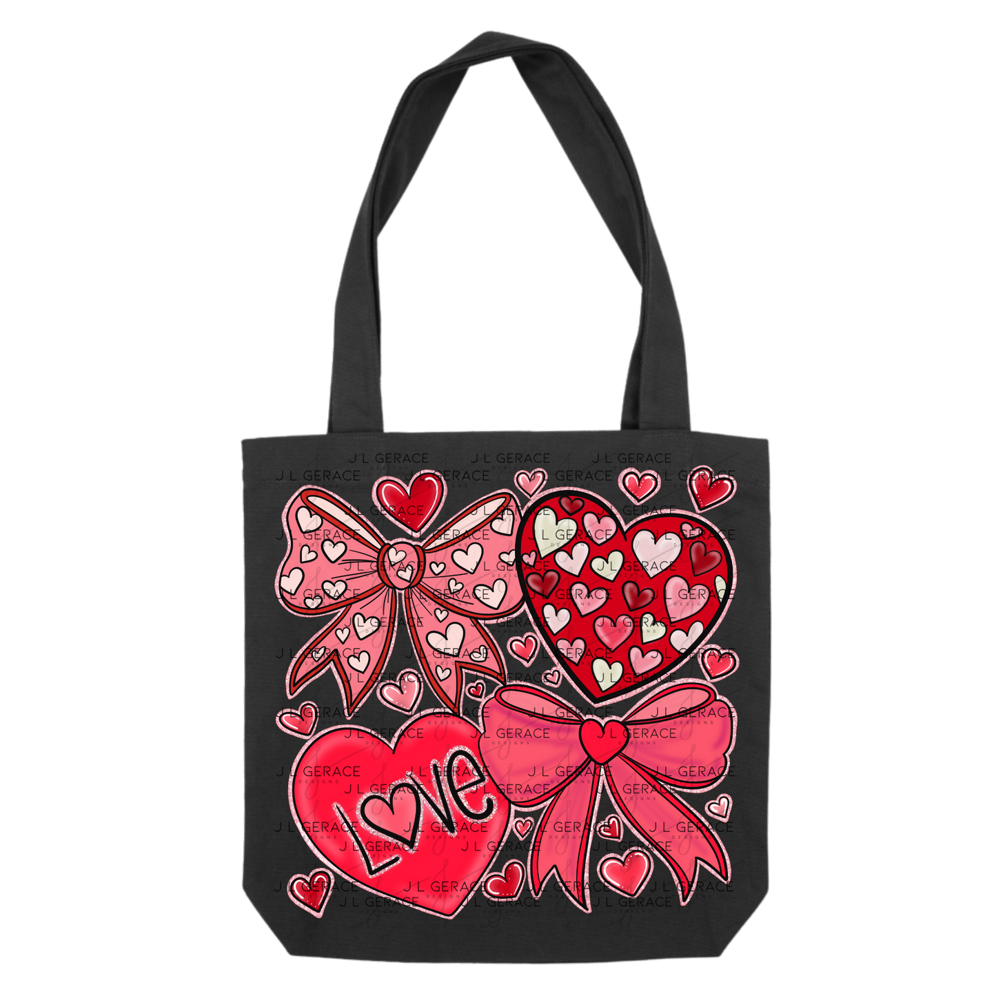 Valentine Love Hearts & Bows PNG with Glitter Outline Set