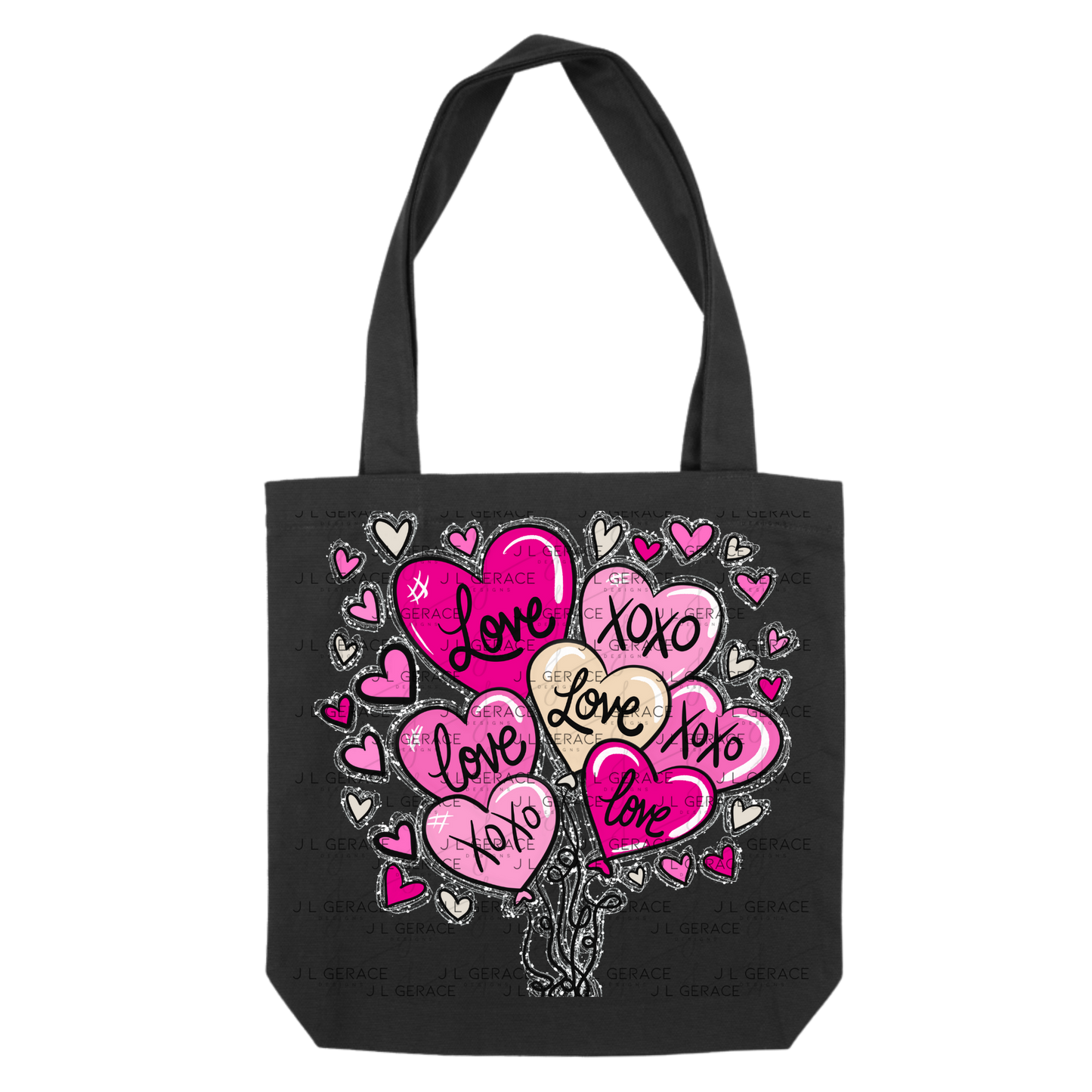 Pink Love & XOXO Heart Balloon Bouquet with Glitter String Outline PNG