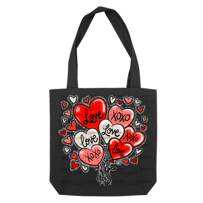 Red Love & XOXO Heart Balloon Bouquet with Glitter String Outline PNG