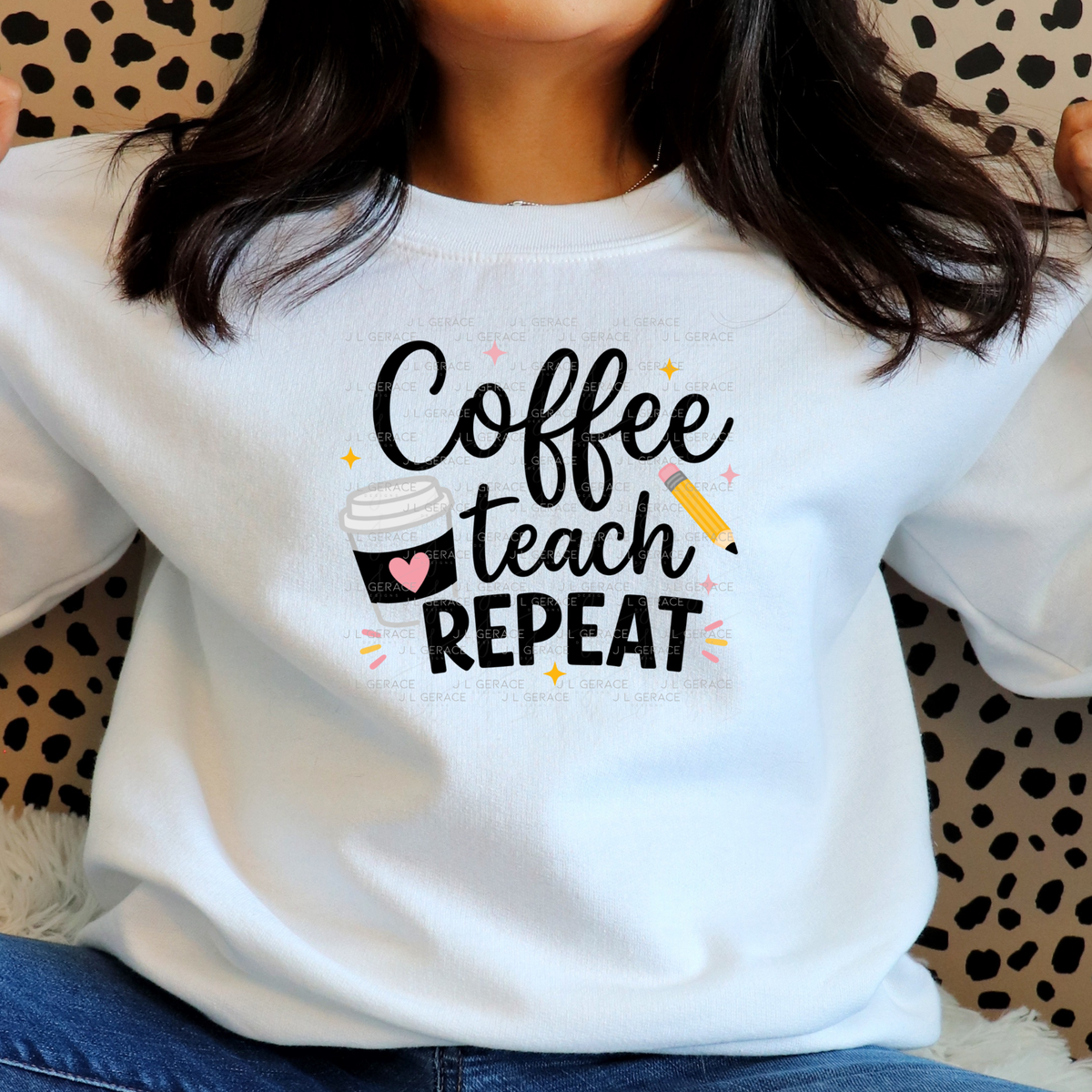 Coffee Teach Repeat Teacher Colorful PNG Bundle Digital Download (2 Colors)