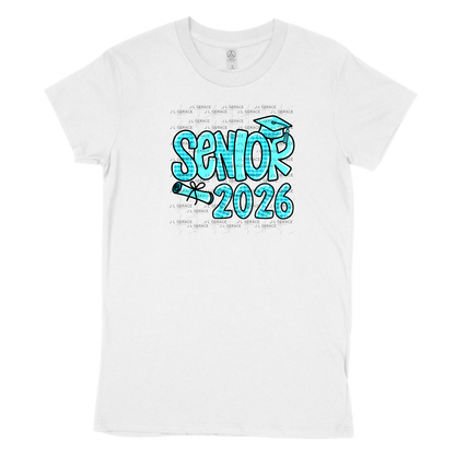 Senior 2026 PNG – Aqua Plaid Graduation Cap and Diploma Design