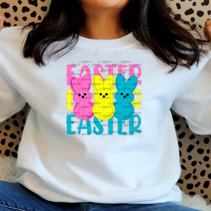 EASTER EASTER EASTER Bunnies Pink - Yellow - Blue Chunky Glitter Outline PNG