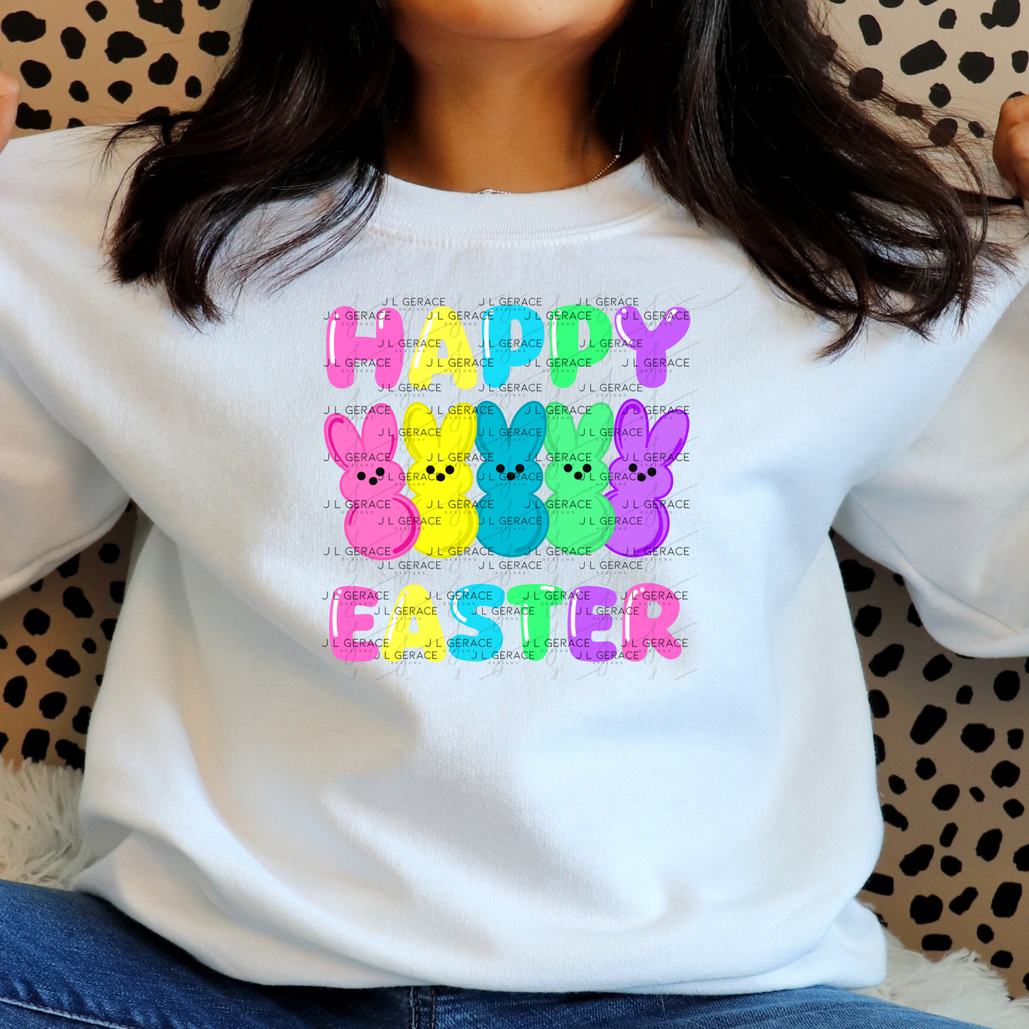 Happy Easter Bunny Clipart Sublimation PNG Peeps Bunny Colorful Design