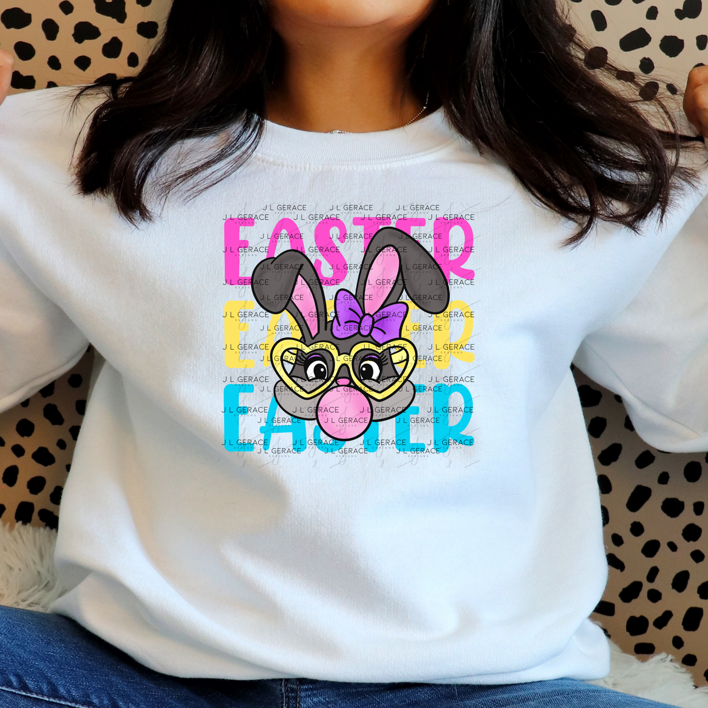 EASTER EASTER EASTER Bunny with Glasses Pink - Yellow - Blue PNG