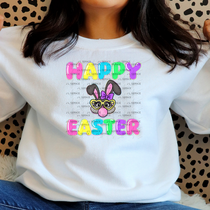 Happy Easter Bunny Bubblegum Rainbow Glitter Letters Clipart Sublimation PNG