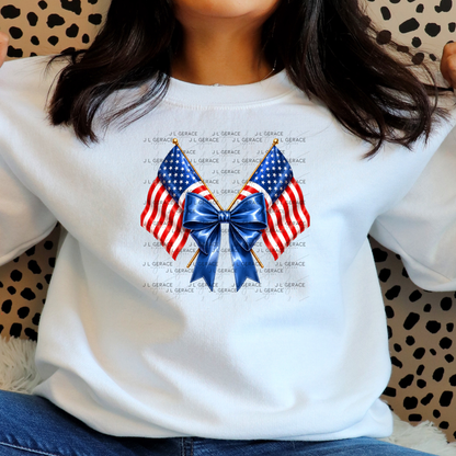 Patriotic Crossed Flags Blue Bow PNG Design Digital Download