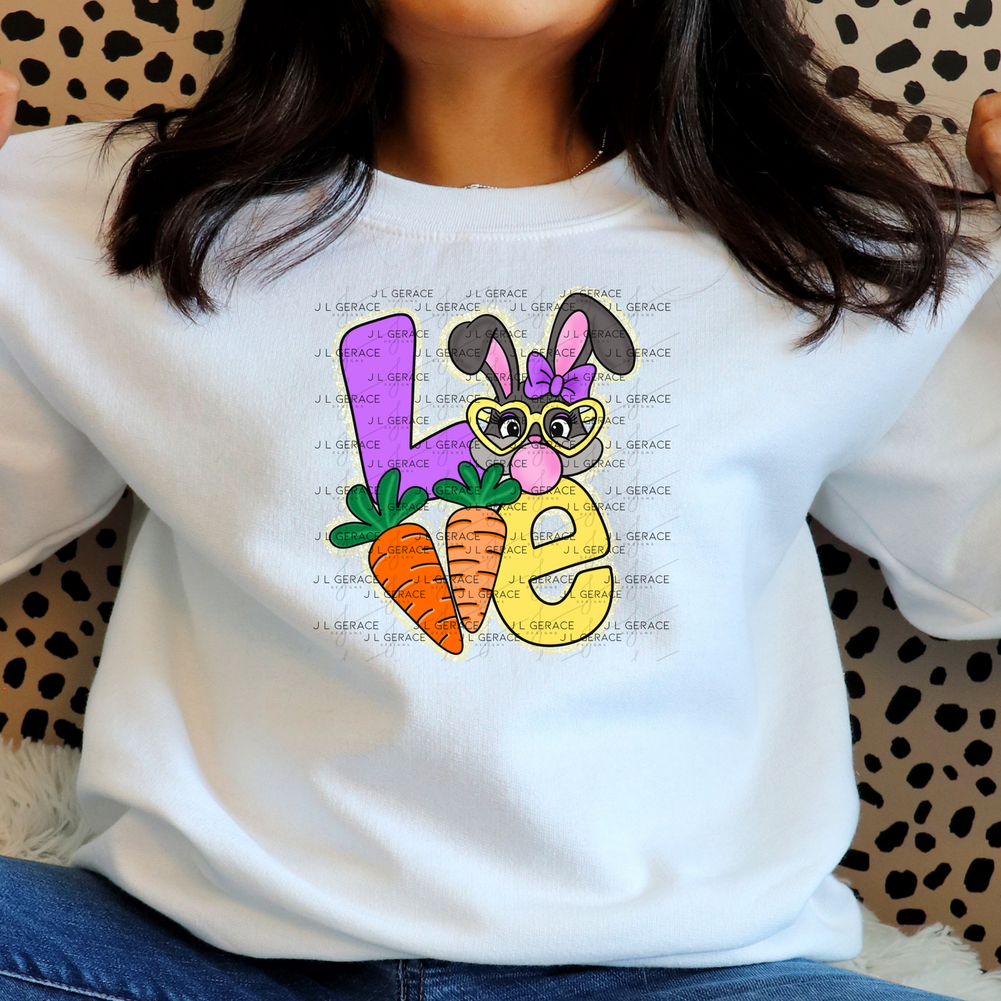 LOVE Easter Bunny with Carrots - Gold String Glitter PNG