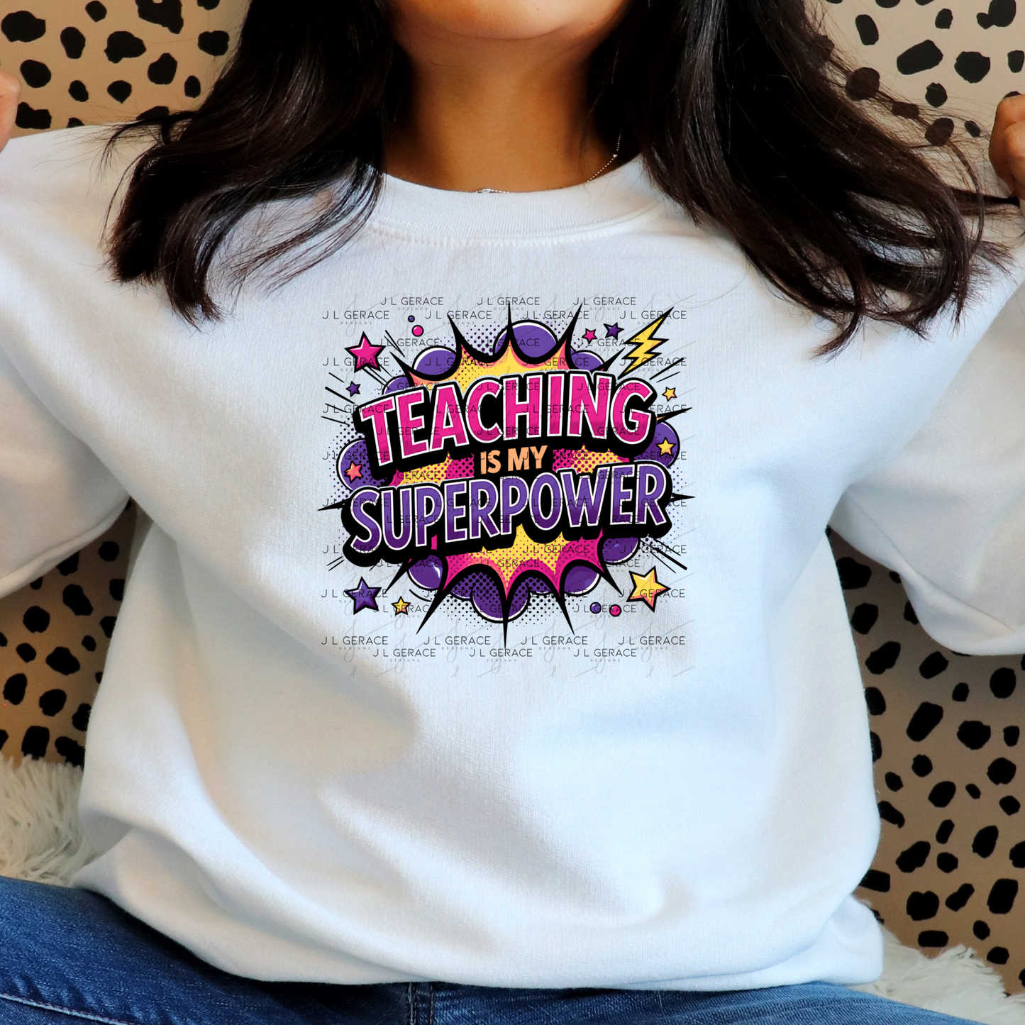 Teaching Is My Superpower Pink Purple Yellow PNG Digital Download
