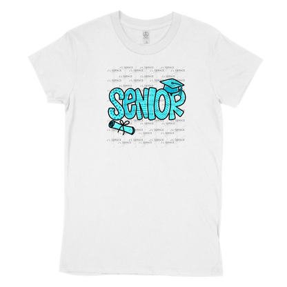 Senior PNG – Teal Pattern Graduation Sublimation Design