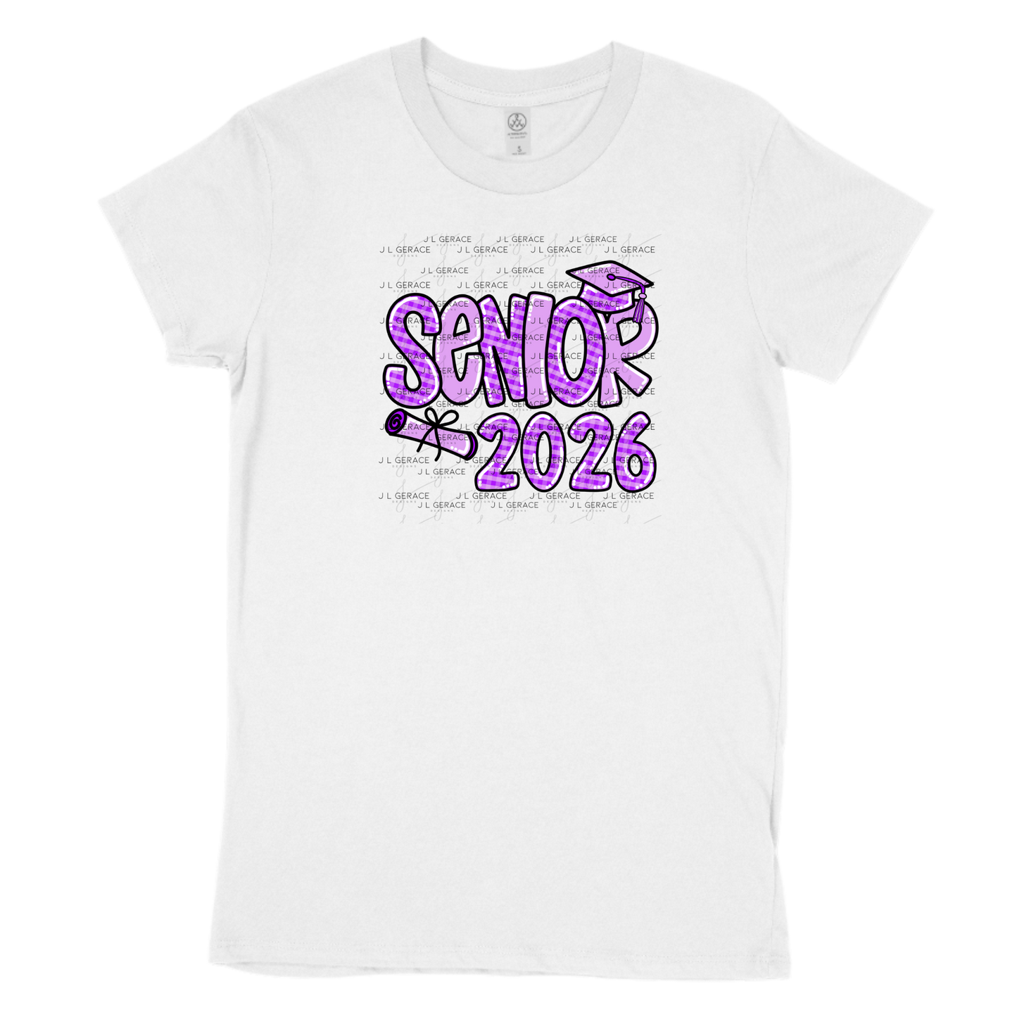 Senior 2026 PNG – Purple Gingham Graduation Cap and Diploma Design