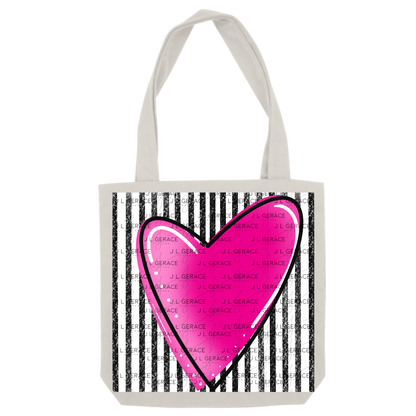Pink Gradient Heart with Black and White Pinstripes Clipart PNG