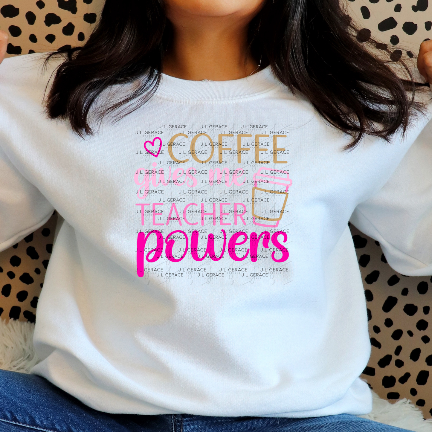 Coffee Gives Me Teacher Powers Pink and Gold PNG
