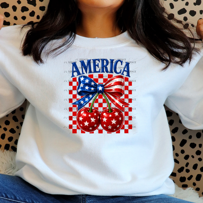 America Patriotic Cherries Bow PNG Design