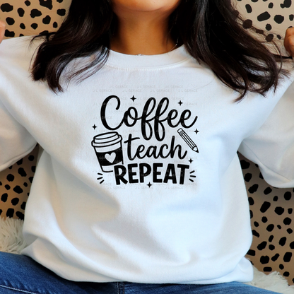 Coffee Teach Repeat Teacher PNG Bundle Digital Download (2 Colors)